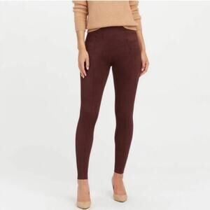 SPANX The Faux Suede Burgundy Maroon Fall Legging Pants Medium